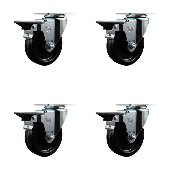 Service Caster 4'' Phenolic Wheel Swivel Top Plate Caster Set with Posi Brake, 4PK SCC-20S414-PHR-PLB-4 - main